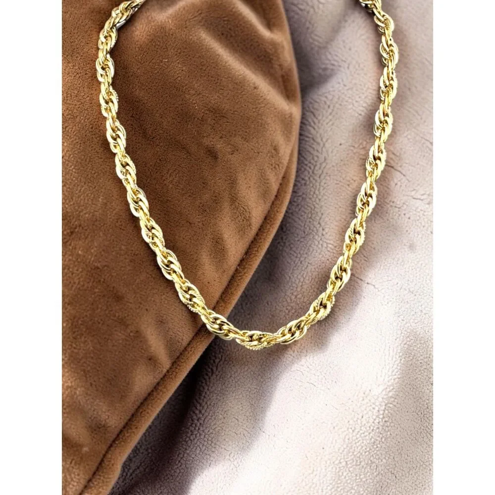 Vintage Textured Gold Plated Rope Chain Necklace 18
